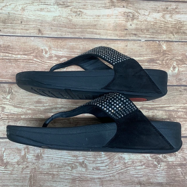 Fit Flop Women’s Size US 9 Style 302-001 Black Suede Rhinestones Thong Sandals 3
