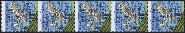 3254 Otto Lilienthal 5er-Streifen aus Rolle mit GERADER Nummer, ESSt Berlin