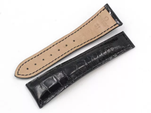 Watch Strap Watches OMEGA 24mm Real Alligator Black Clasp Polished Hand Made