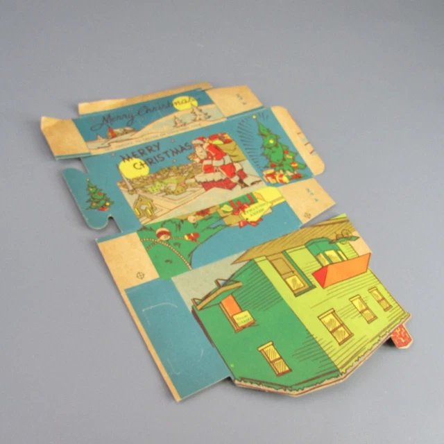 VINTAGE CHRISTMAS TREE MidCentury Gift Box Unfolded Santa Claus