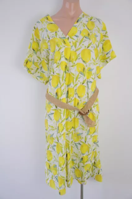 Zeta Otto Dress Womens Size XL Yellow Lemon Olive Linen Italian 2