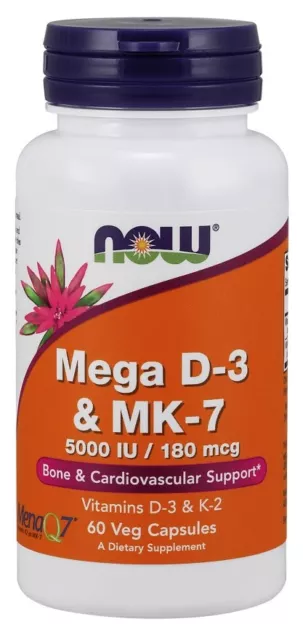 Now Foods Mega D-3 & MK-7 Fournit OS & Cardiovasculaire Support 60 Veg Capsules