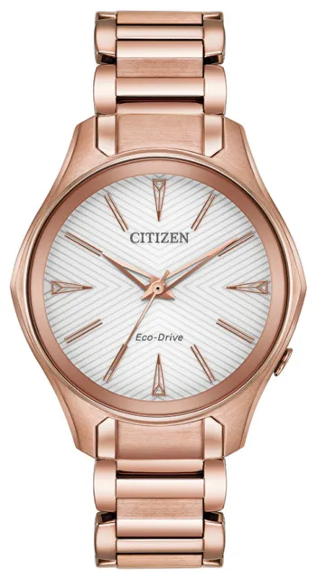 Citizen Ladies Eco-Drive Modena Silver Dial Pink Gold Watch 36MM EM0593-56A