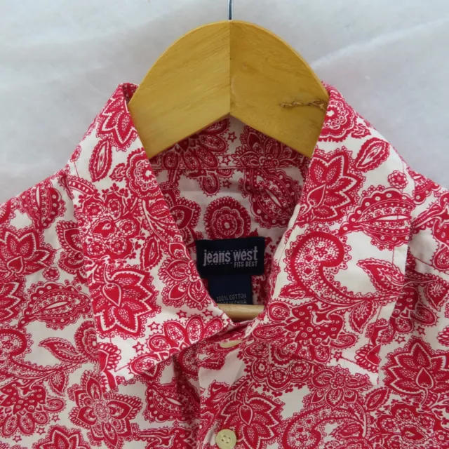 JEANSWEST Shirt Mens Adult Size Medium Red Paisley Short Sleeve Button Up Casual 3