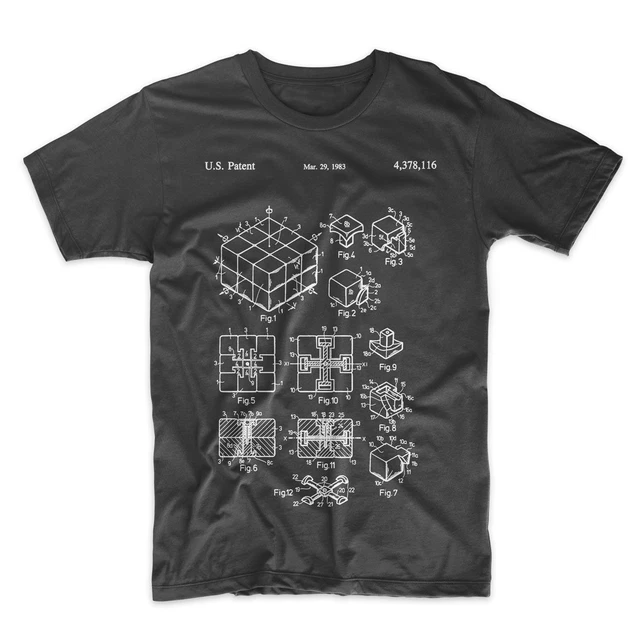 Rubik's Cube Patent T-Shirt.100% Cotton Tee Comfy on Black White or Gray. NEW