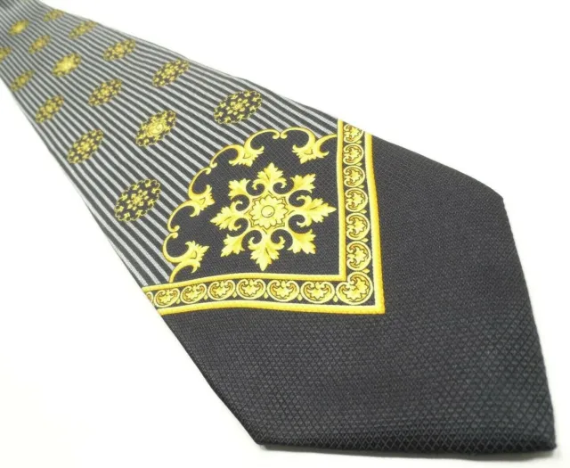 VINTAGE GIANNI VERSACE Mens Tie Black Silk Geometric Necktie Made n ...