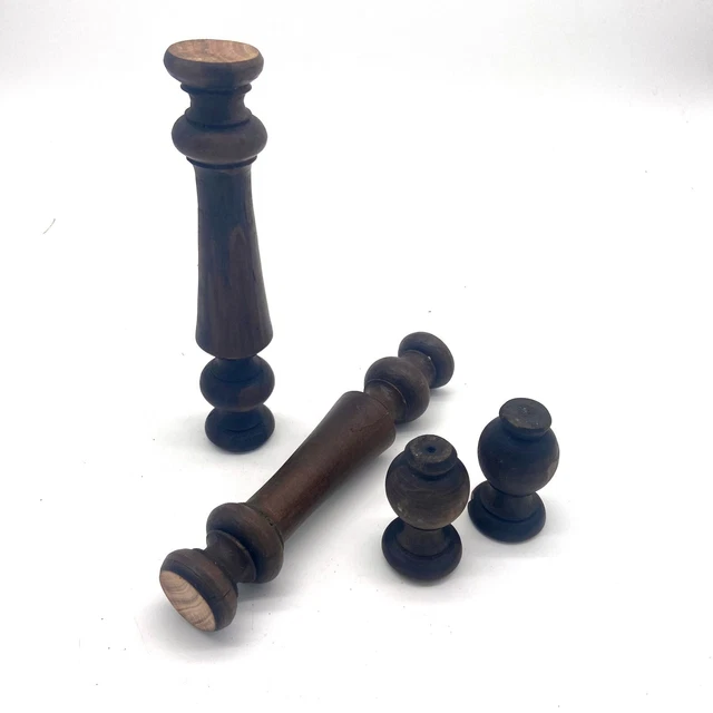 Lot of Vintage Antique Wood baluster Turned furniture salvage finial pole 9" -e