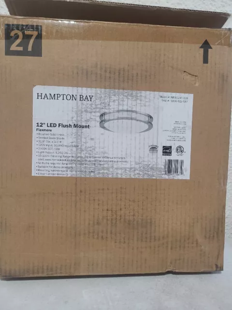 Hampton Bay Flaxmere 12 in. Brushed Gold Dimmable LED Flush Mount Ceiling Light