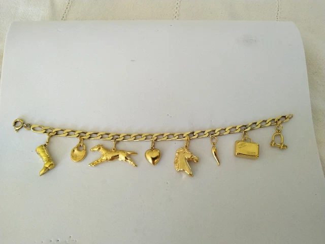 Bracelet Vintage à Breloques En Argent Massif Vermeil – Pendentifs Cheval, Plaqué Or, Occasion