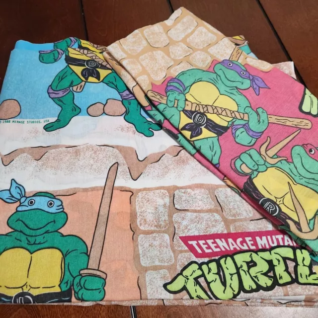 TMNT Mirage Studios Teenage Mutant Ninja Turtles Flat Sheet Pillow Case Twin VTG