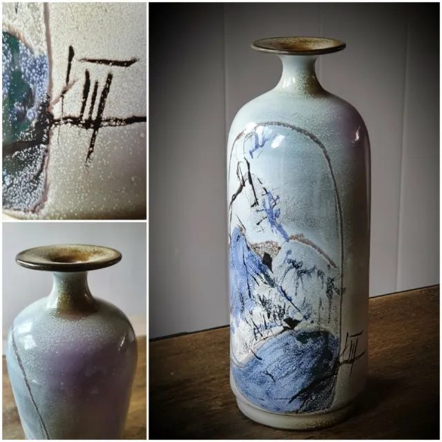 Superbe vase en ceramique signature à identifier style Raku moderne
