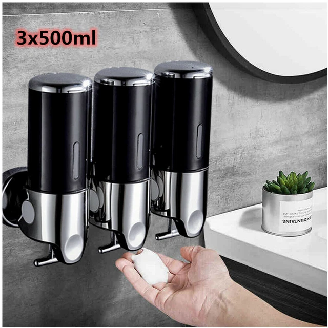 Dispensador de jabón montado en pared 3x500 ml plástico champú gel de ducha soporte de loción EE. UU.