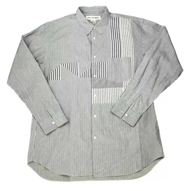 Comme des Garcons Shirt mens button down Panel Blue White Stripe Size Large