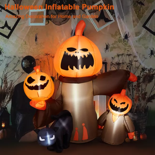 5FT Halloween Inflatable Pumpkin Blow up Wizard Hat Built-in Light Garden Decor