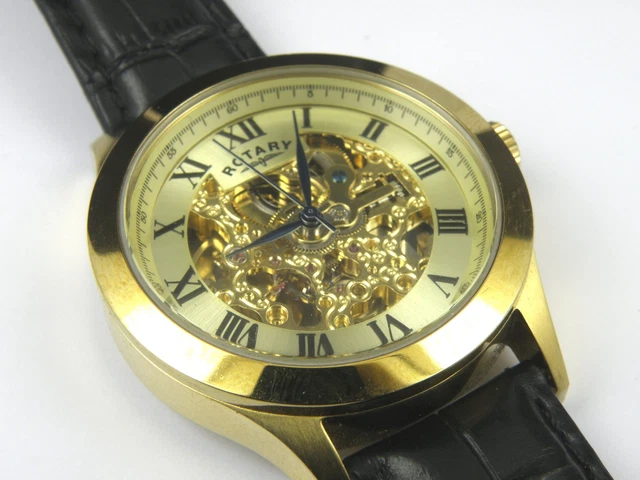Mens rotary vintage hotsell mecanique skeleton automatic watch