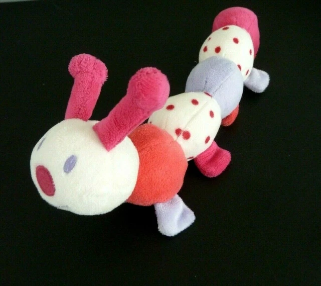 * Doudou Hochet Obaibi Okaidi Chenille Mille Patte Blanc Rose Mauve Pois Neuf *