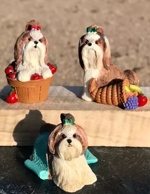 3 DOGS FROM The Danbury Mint SHIH TZU DOGS Miniature Figurine Collection