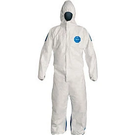 DuPont Tyvek 400D Coverall,Hood,Elastic Wrist & Ankle,Stormflap,White
