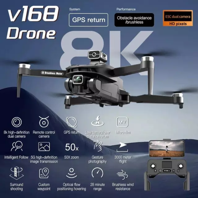 New V168 Professional Drone 4K or 8K Dual HD Camera