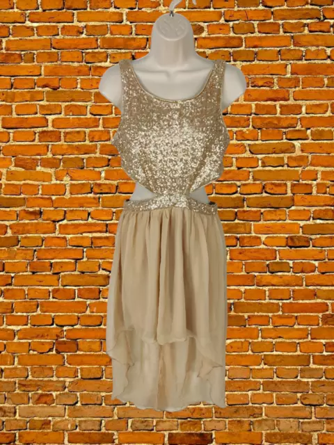 Bnwt Womens Rare London Topshop Uk 12 Gold Hi-Low Cut Out Party Occasion Dress