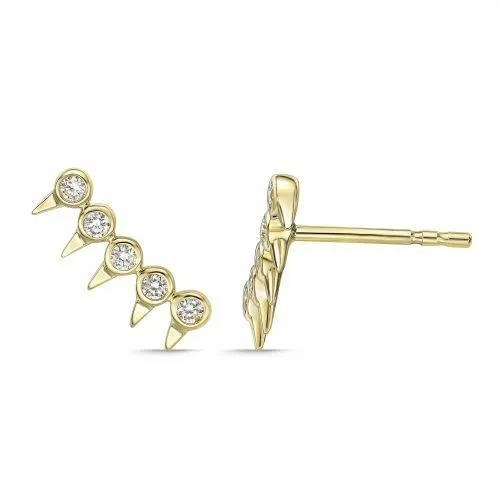 Five Stone Earrings for Women with 0.16 Carat Round Diamonds in 10K Yellow Gold