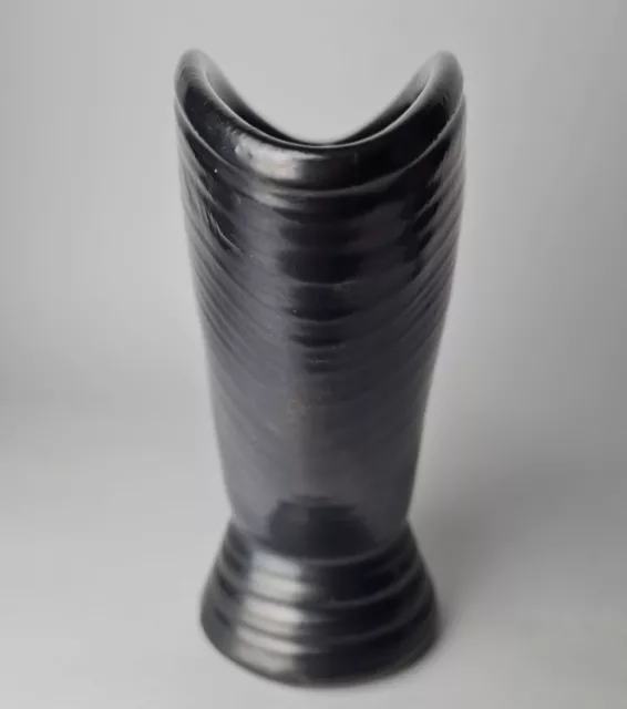 Vintage Prinknash Metallic Lustre Grey Oval Pottery Fan Shaped Vase 17cm Tall 3