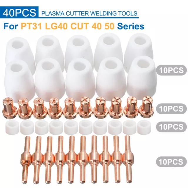 40Pcs Air Plasma Cutter Consumables Kit For PT-31 LG-40 Torch CUT40 CUT50