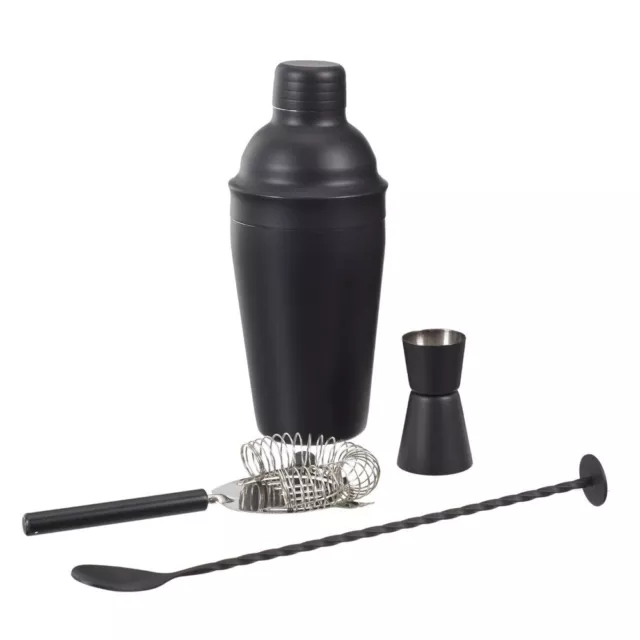 Coffret À Cocktail Inox Noir Shaker Accessoires