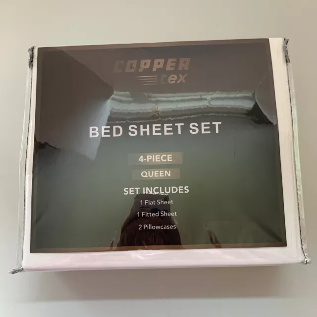 Copper Tex 4 piece queen sheet set color white