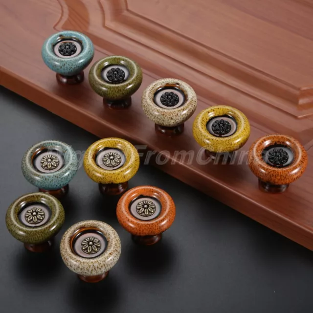 Single Hole Ceramic Knob Retro Cabinet Drawer Wardrobe Cupboard Furniture Knobs