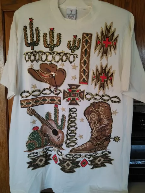 KWBL Los Angeles Vintage Pop Art Embellished Country Western Rodeo T Shirt  XL