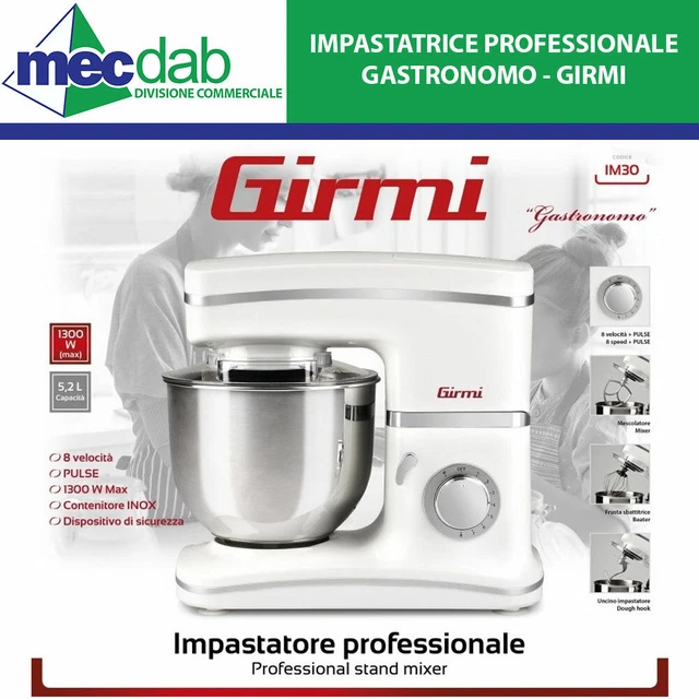Impastatrice Planetaria Professionale Girmi IM30 - 1000W, 5.2L, 8 Velocità, Bianco - Foto 5