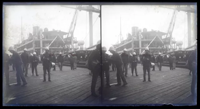 France Colonialisme Boat Photo Stereo NEGATIVE PL5P4n3 Glass Plate Vintage