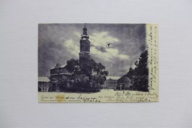 Alt vintage AK Ansichts Postkarte Gruss aus Weimar Das Schloss Mondscheinkarte