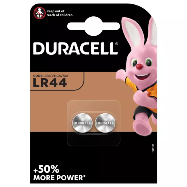 Duracell Button Cell Batteries LR44 A76 Alkaline 1.5V Pack of 2