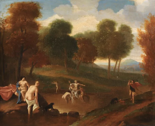 17th CENTURY FINE DUTCH OLD MASTER MYTHOLOGY OIL ON CANVAS  - DIANA AND ACTEON