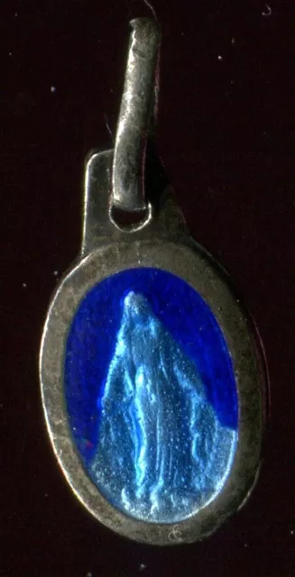 Vintage Catholic miraculous lady Blue Enamel  Medal France silver sterling