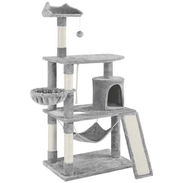 Easyfashion 63.5''H Multi Level Cat Tree Condo with Scratching Post, Light Gray