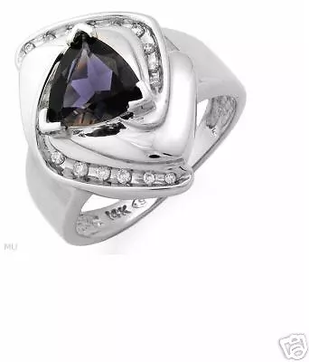 1.39ctw Iolite & Diamond Accent 14K White Gold HEAVY Ring!