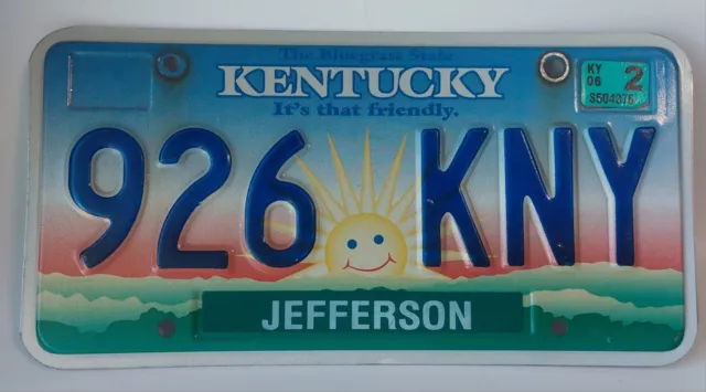 Kentucky It’s That Friendly 2006 License Plate Jefferson 926 KNY