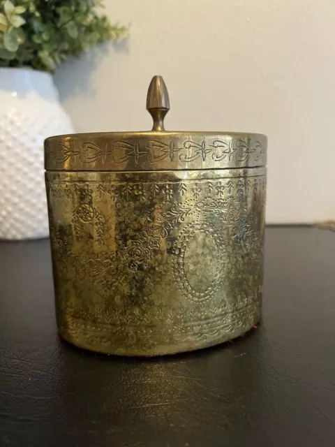 Vintage Nora Fenton ? Brass Covered Stash Box Canister Tea Caddy w Lid