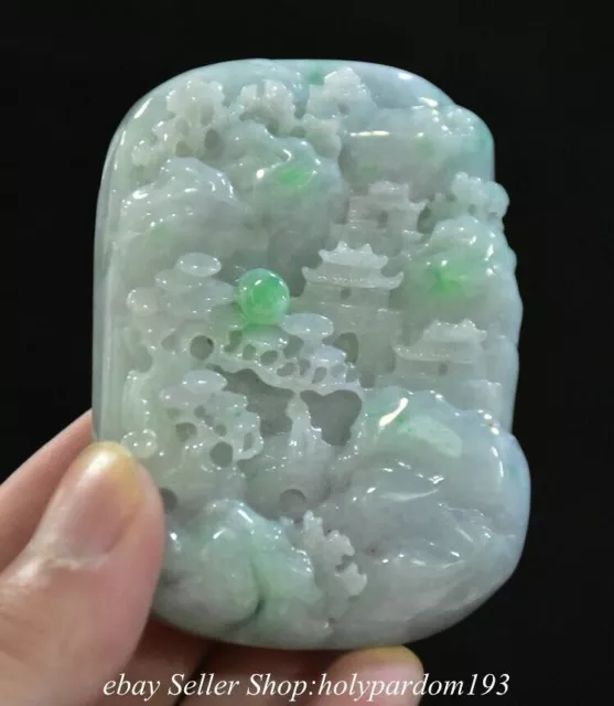 2.8" Old Chinese Natural Emerald Jade jadeite Carved Mountian Tree Pendant