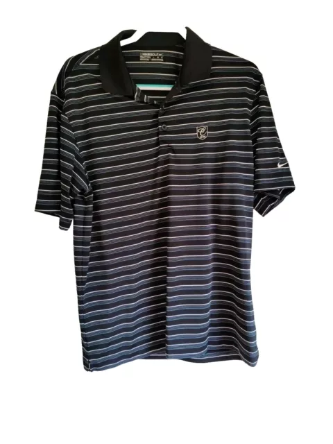 Nike Golf Men's Black Striped Fit Dry Short Sleeve Polo Shirt Size Large