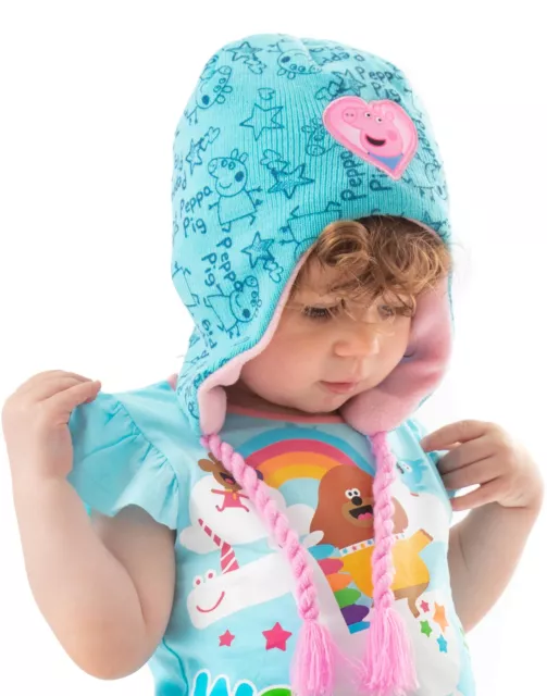 Peppa Pig Kids invierno lanoso niñas azul con orejeras sombrero