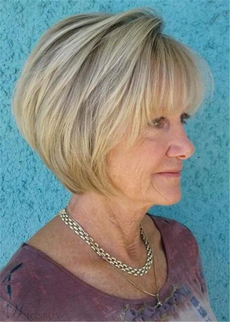 100% Human Hair New Women's Light Blond Straight Wig Natural Full Wigs 8 Inch