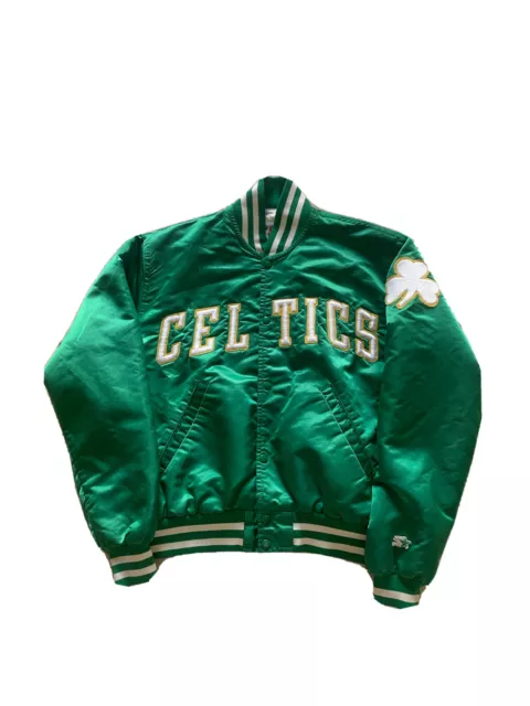 Vintage Starter NBA Boston Celtics Men's Green Satin Bomber Jacket Size Large