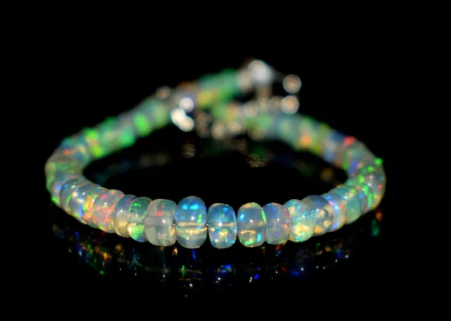 925 Sterlingsilber Natürlich Äthiopische Opal Edelstein Perlen 7 " Armband F1730