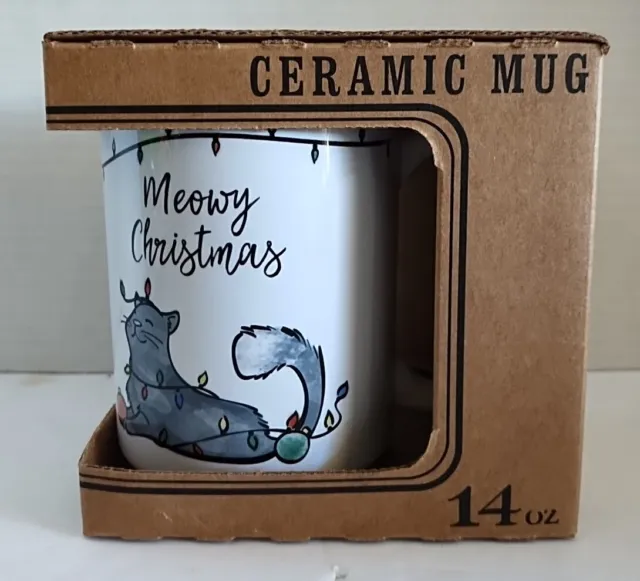 Carson Ceramic Coffee Cup / Mug Cat / Kitty "Meowy Christmas" 14 oz.