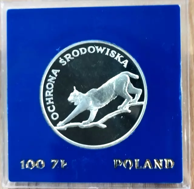 Polen 100 Zloty 1979 " Umweltschutz - Luchs " in orig.blauer Kapsel  (PROOF)