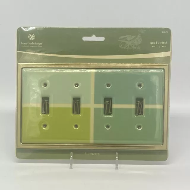 Betsy Fields Design Ceramic Quad Switch Wall Plate Cover Blue Green NEW